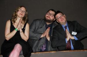 Molly, Nick and I attempt to trick god into thinking we are pious as hell.  We know god isn't fooled!  Because we don't think he exists.