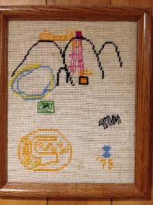 Picture drawn by an Eight-year-old me and made into needlepoint by my Dad.